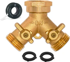 New & Improved Heavy Duty Brass Way Splitter, Garden Hose Manifold Connector wit