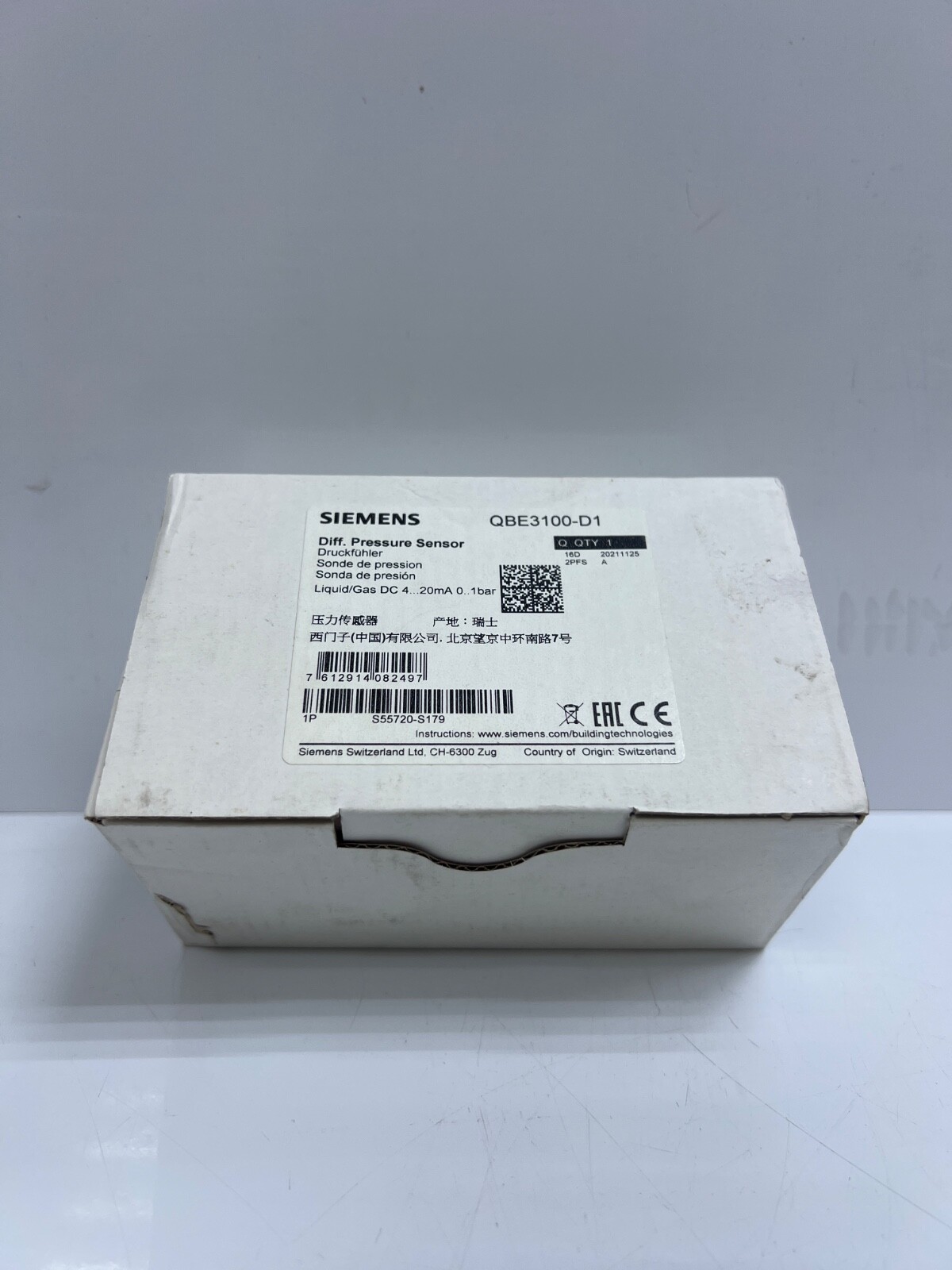 SIEMENS QBE3100-D1 Differential pressure sensor