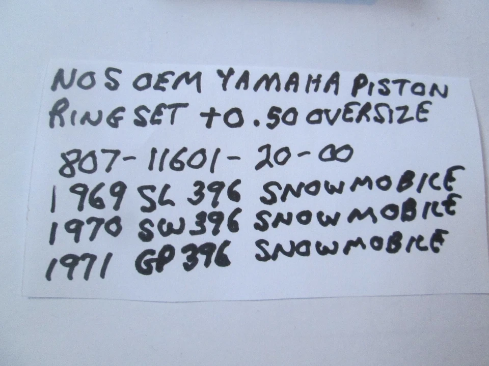 YAMAHA SL / SW396 / GP396 MOTO DE NIEVE OEM + JUEGO DE ANILLO DE PISTÓN 0,50 807-11601-20-00  Foto 3 de 4