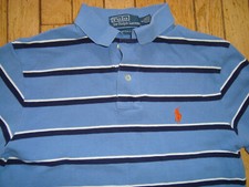 POLO RALPH LAUREN MEN'S PIQUE CUSTOM FIT STRIPE BLUE POLO SHIRT SIZE SMALL GREAT