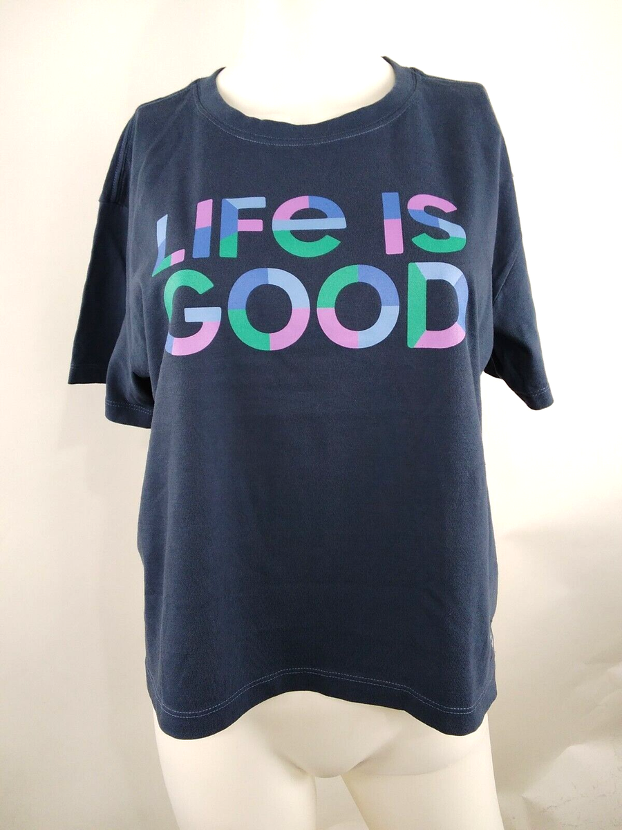 Life is Good Women S/S Boxy Crusher Tee LIG Colorblock Stack Blue