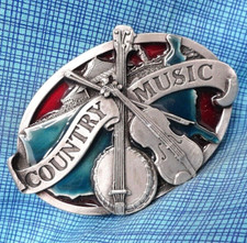 American Country Music Belt Buckle Banjo Fiddle Vintage 1984 Siskiyou .DBD704