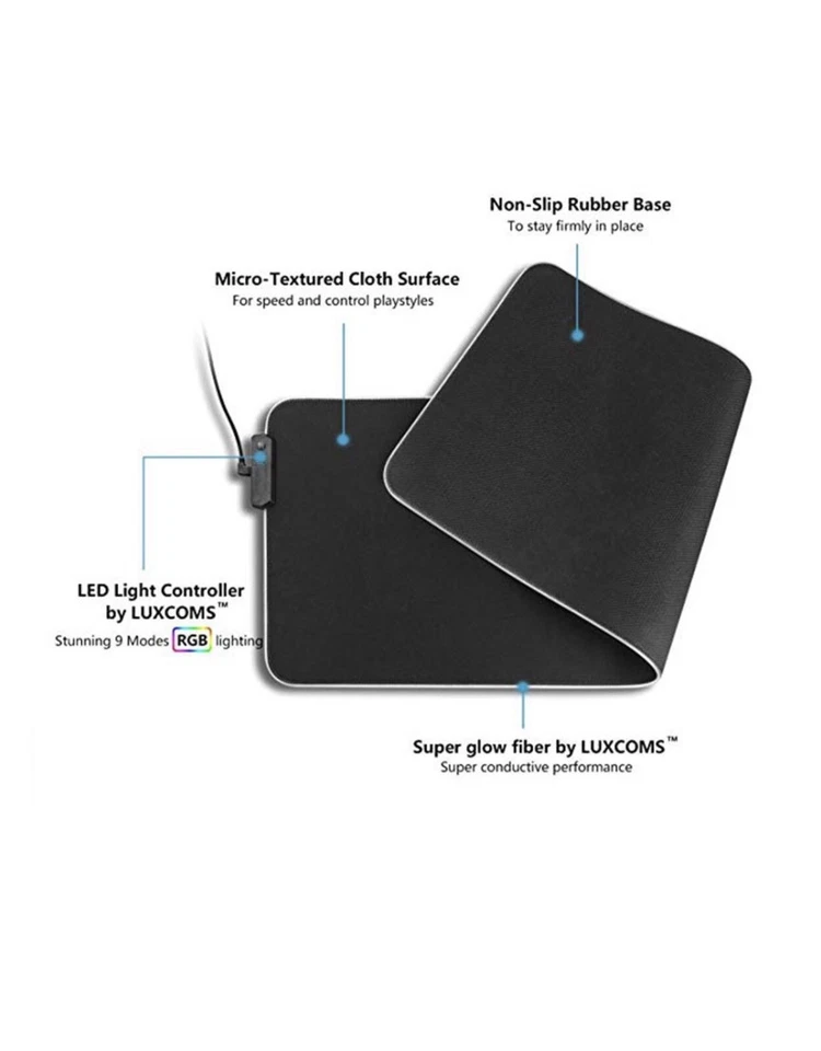 Large RGB LED Lighting Gaming Mouse Keyboard Pad Mat For PC Laptop 9.8 In x 13.7 - Image 4 of 4