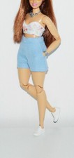 Handmade blue shorts  print crop top for curvy dolls 1/6, curvy doll outfit 12'