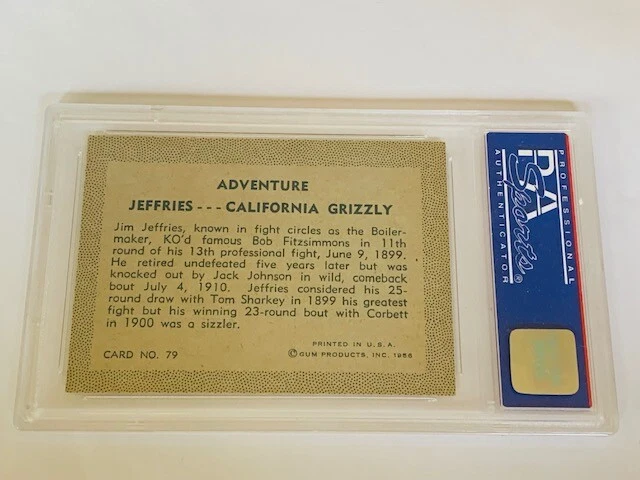 Boxing Trading Card 1956 Adventure PSA 8 Jim Jeffries California Grizzly #79 CA - Image 2 of 2