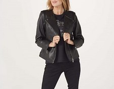 Brenda Edwards Faux Leather And Ponte Biker Jacket-size 10-black