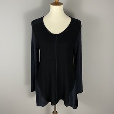 Et Lois Black Knit Top Sz S Asymmetrical Lagenlook Tunic Seam Detail USA Made