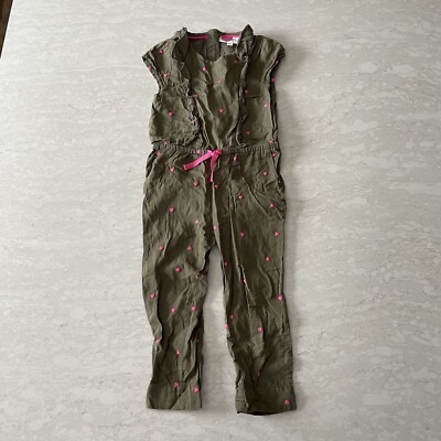 Mini Boden Toddler Girl Green Heart Jumpsuit Size 3-4