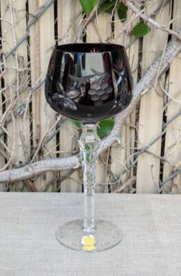 Vintage Imperlux Germany Hand Cut to Clear RUBY RED Crystal Wine Glass 7-5/8''