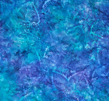 BATIK Fabric Blue Green Purple Leaves Cotton 7/8 YARD