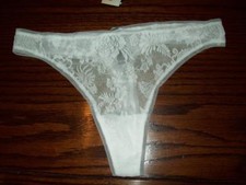 NWT NATORI SHEER STRETCH FLORAL LACE THONG PANTIES 150050 WHITE