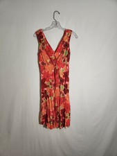 Expressions Dress Women Size 8 Vintage Red Floral Sundress Sleeveless 100% Rayon