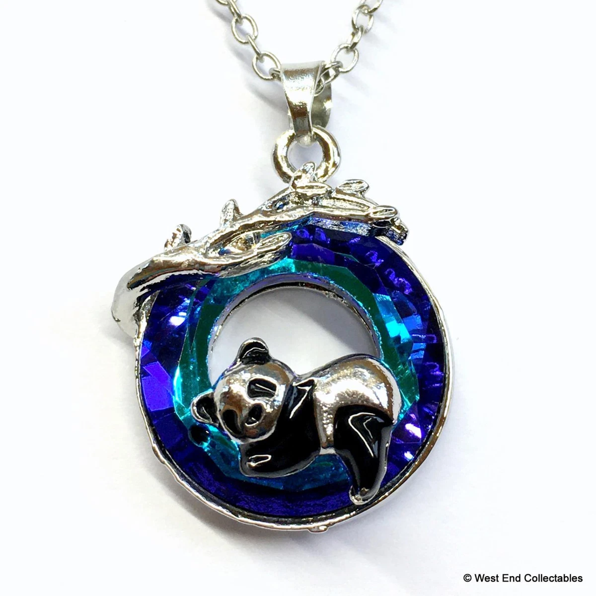 Panda Necklace Azure Blue Crystal Baby Bear Charm Silver Colour Pendant Gift