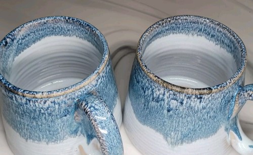 2er Set Barcela Kunstkeramik Becher blau reaktiv Tropf feuerglasiert 15oz Portugal - Bild 10 von 14