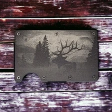 Engraved In USA, "Elk In The Mountains" Slim Wallet, RFID Blocking, Hunter