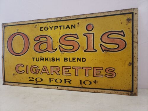 1930's Egyptian Oasis Turkish Blend Cigarette Embossed Advertising Sign 10 Cent - Picture 3 of 13