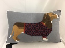 Dachshund Sweater Dog Embroidered Throw Accent Pillow Gray Gorgeous NWT 18x22"