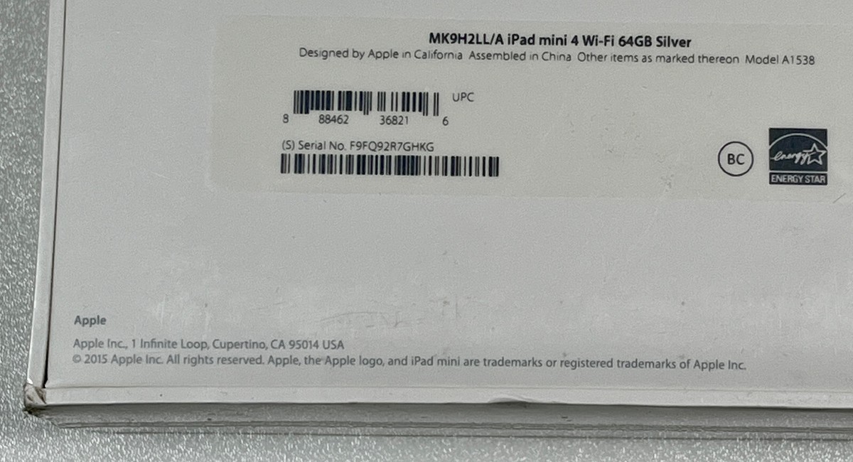 Apple iPad mini 4 64GB Wi-Fi Silver MK9H2LL/A A1538 iOS 9 NEW