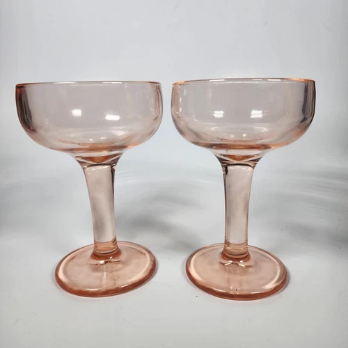 Pair Of Vintage 5.5” Pink Depression Glass Champagne Glasses