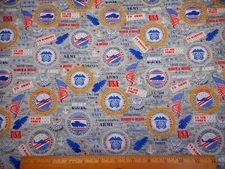 Military Fabric By Yard US Army Coast Guard Marine Navy+ Patriotic Gray Cotton