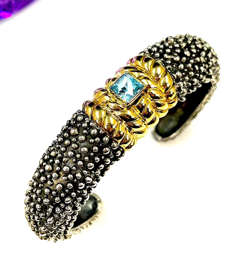 PULSERA BRAZALETE DIAN MALOUF ORO MACIZO 14K PLATA ESTERLINA 925 TOPACIO AZUL NATURAL Foto 2 de 4