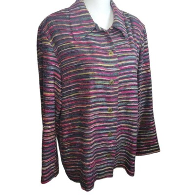 Alfred Dunner Button Down Jacket Blazer Stripes Collared Shoulder Pads Womens 18