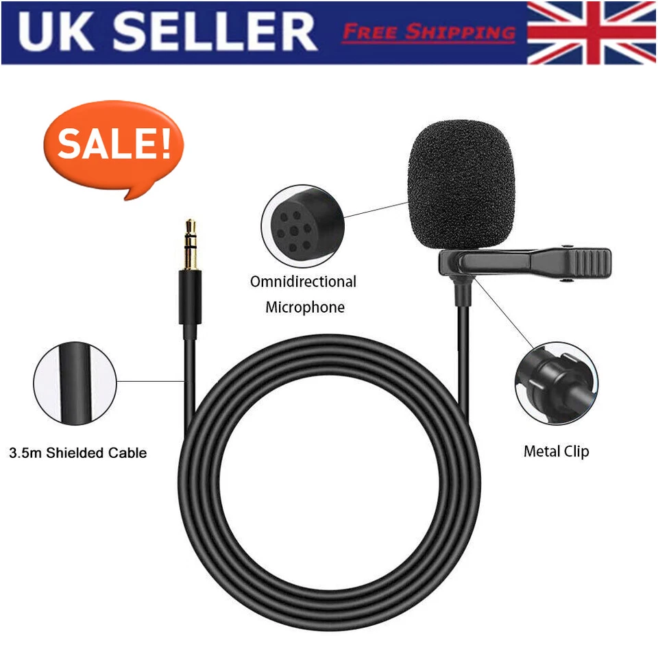 CFRIATO 3.5mm Mini Lavalier Clip-on Lapel Mic Microphone For Mobile Phone PC Recording