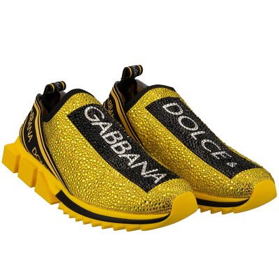 DOLCE & GABBANA Kristall DG Logo Slip-On Sneaker SORRENTO Gelb Schwarz