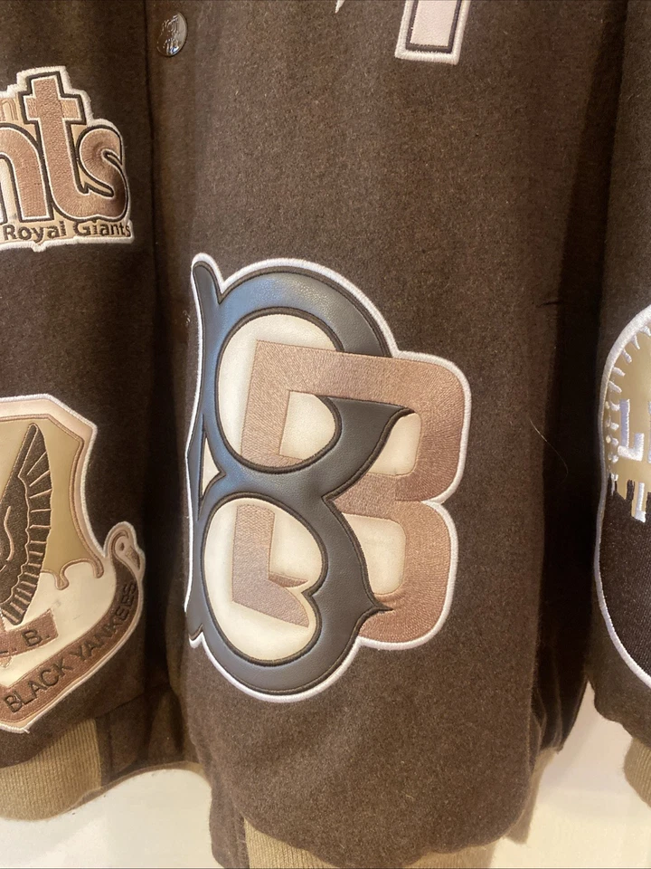 Auténtica Chaqueta Universitaria de Béisbol Marrón Vintage Ligas Negras Talla 4XL Foto 3 de 4