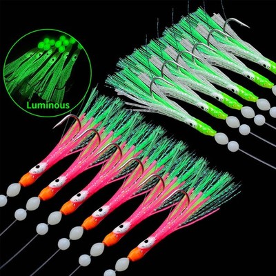 2 Packs 6-Hook Luminous Squid Sabiki Rig Baits Bass Trout Salmon Octopus Lures