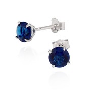 Paar 925 Sterling Silber Rhodiniert Ohrstecker Blau Zirkonia 6Mm 5334
