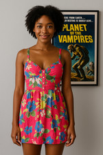 Hollister Women's Pink Floral Sleeveless Mini Dress Small Button Front Lined