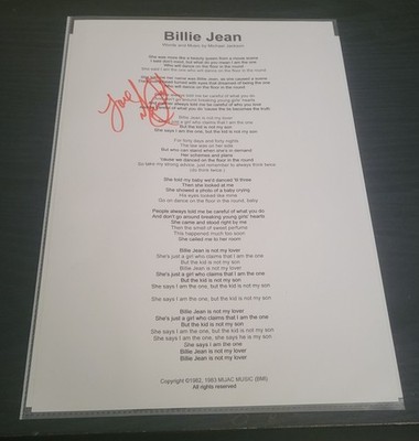 Michael Jackson Signed ''Billie Jean'' Lyric Sheet