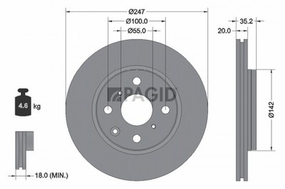 2x Bremsscheibe PAGID 54419NC für TOYOTA AYGO KGB10_ KGB10R KGB40 GPL VVTi KGB10