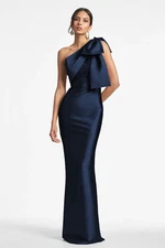 NEW, Sachin & Babi Bonnie Satin One-Shoulder Gown in Navy Blue Size 6 #LD102