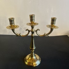 Vintage Polished Brass 3 Arm Single Taper Candle Holder Candelabra 9" x 10H