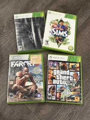 Microsoft Xbox 360 4-Game Lot: Skyrim, The Sims 3, Far Cry 3, GTA V