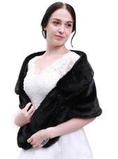 Bridal Faux Fur Wrap Wedding Fur Stole with Brooch Evening Party Warm Dress Up
