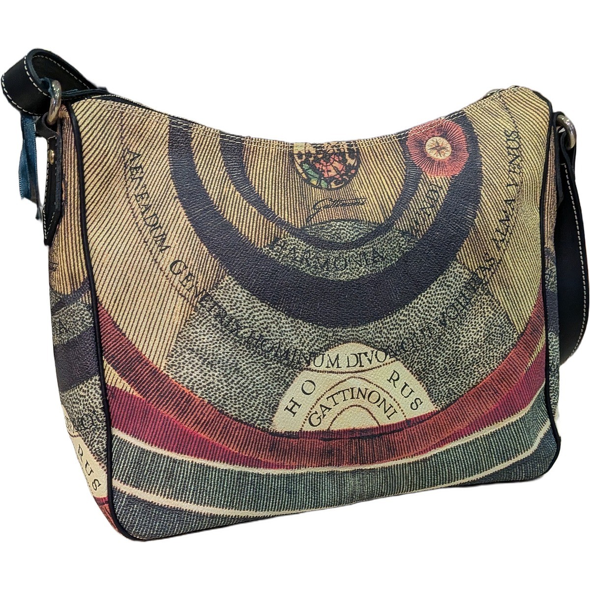Borsa hobo donna Gattinoni Planetarium stampa mappe 30x24x12 cm