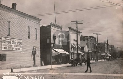 Street View Water St., Boyne City MI Michigan 1907#2 RPPC Photo Postcard COPY