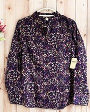 Coldwater Creek No Iron Cotton Shirt Size M Purple Artsy Print Long Sleeve NWT