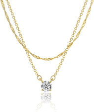 Dainty 14K Gold Plated/Silver Cubic Zirconia Necklaces for Women, Simple CZ Jewe