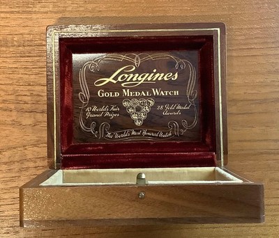 Vintage Longines Gold Medal Watch Felt & Leather Woden Presentation Case / Box