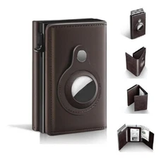 Airtag Wallet Case (Airtag Not Included) - Genuine Leather Wallet for Men-Brown