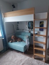 Vertbaudet Hochbett 90x200 Kinder Spielbett weiß/natur mit Leiter