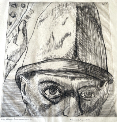 Bernard Sanders Signed Portrait Drawing Expressionist Figural Mid Century Modern