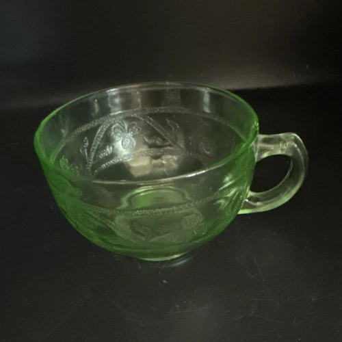Vaseline Green Uranium Glass Cup Vintage Depression Pressed UV Reactive Glossy