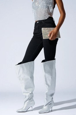 *** LANGE OVERKNEE SILBER STIEFEL AZALEA WANG 40 THIGH HIGH BOOTS SILVER ***