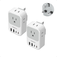 Type G Adapter for Travel 2 Pack, PD 20W US to UK Plug Adapter with 4 AC Outlet