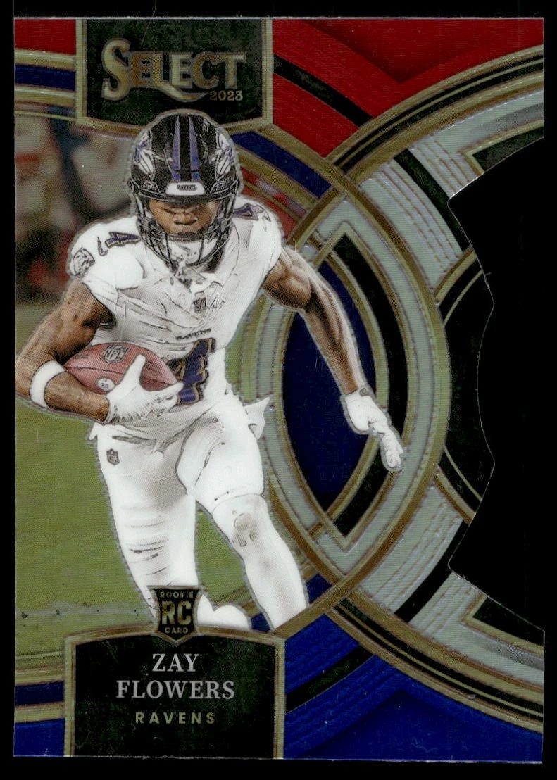 2023 Panini Select #157 Zay Flowers Red and Blue Prizms Die Cuts Ravens Rookie